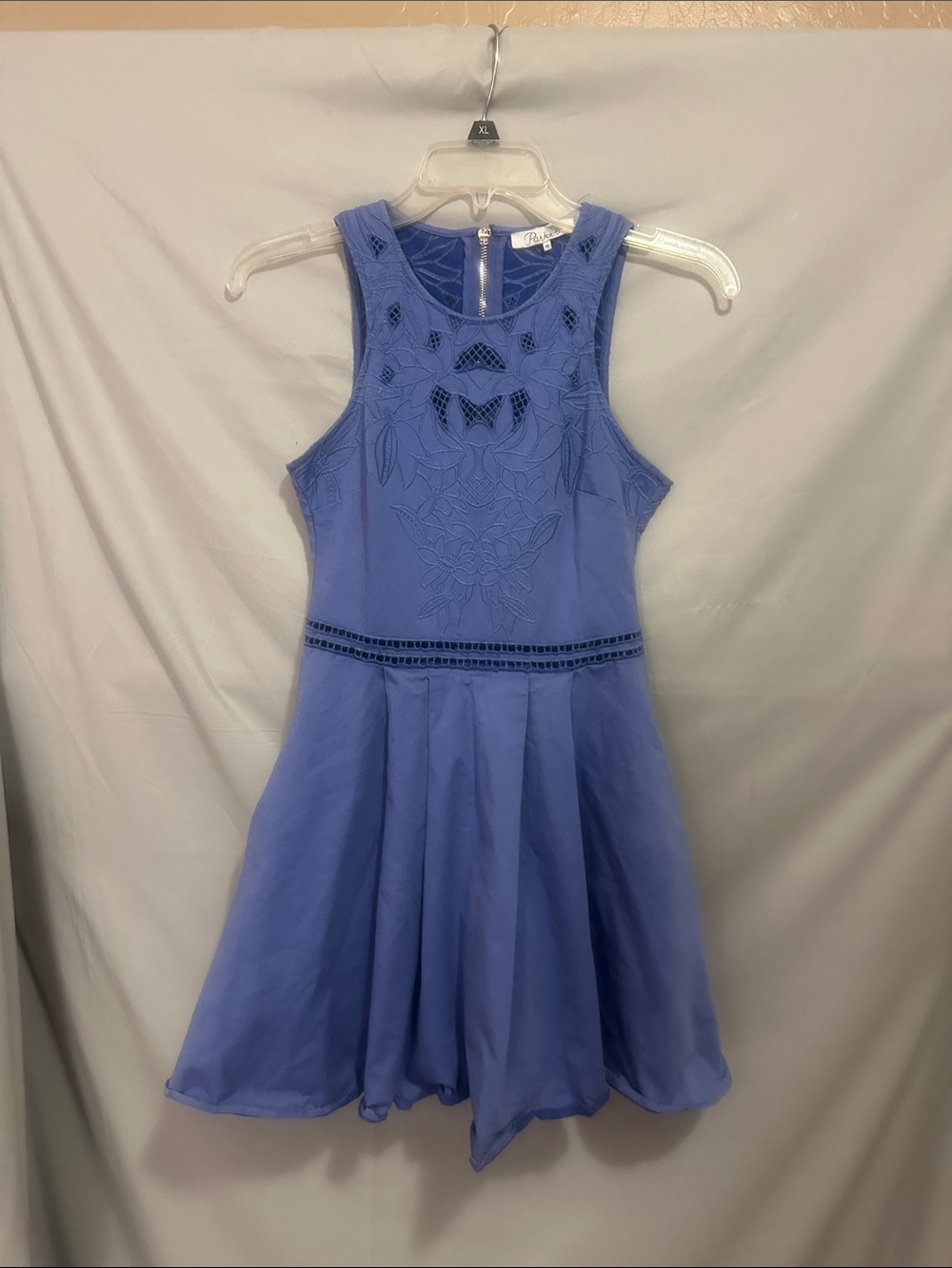 Parker Periwinkle Sleeveless Fit-and-Flare Dress with Laser-Cut Bodice